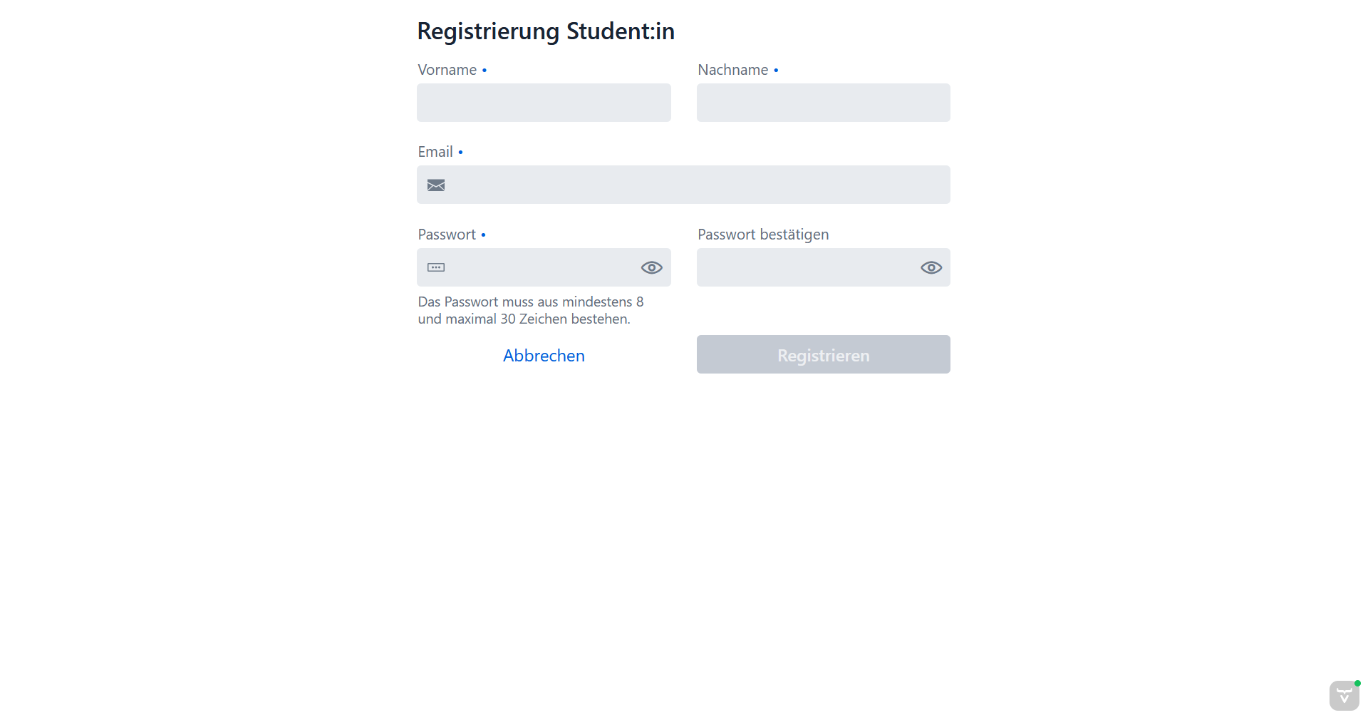 Registrierung Student