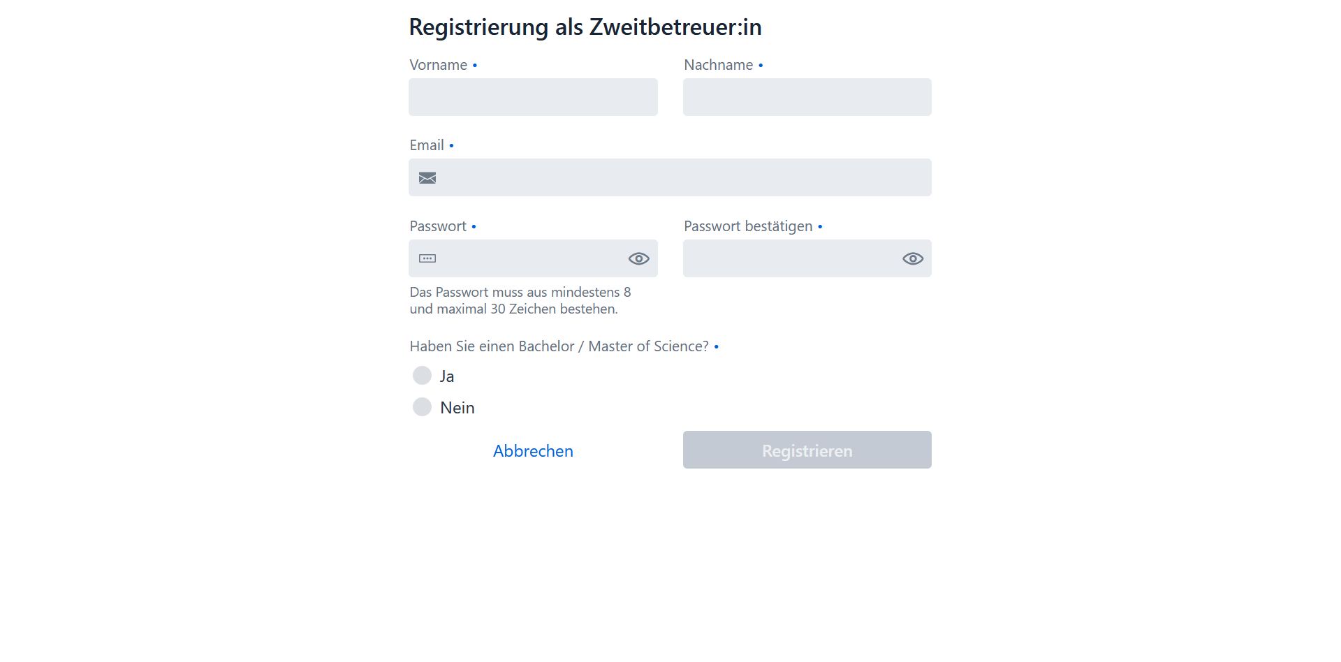 Registrierung Zweitbetreuer:in