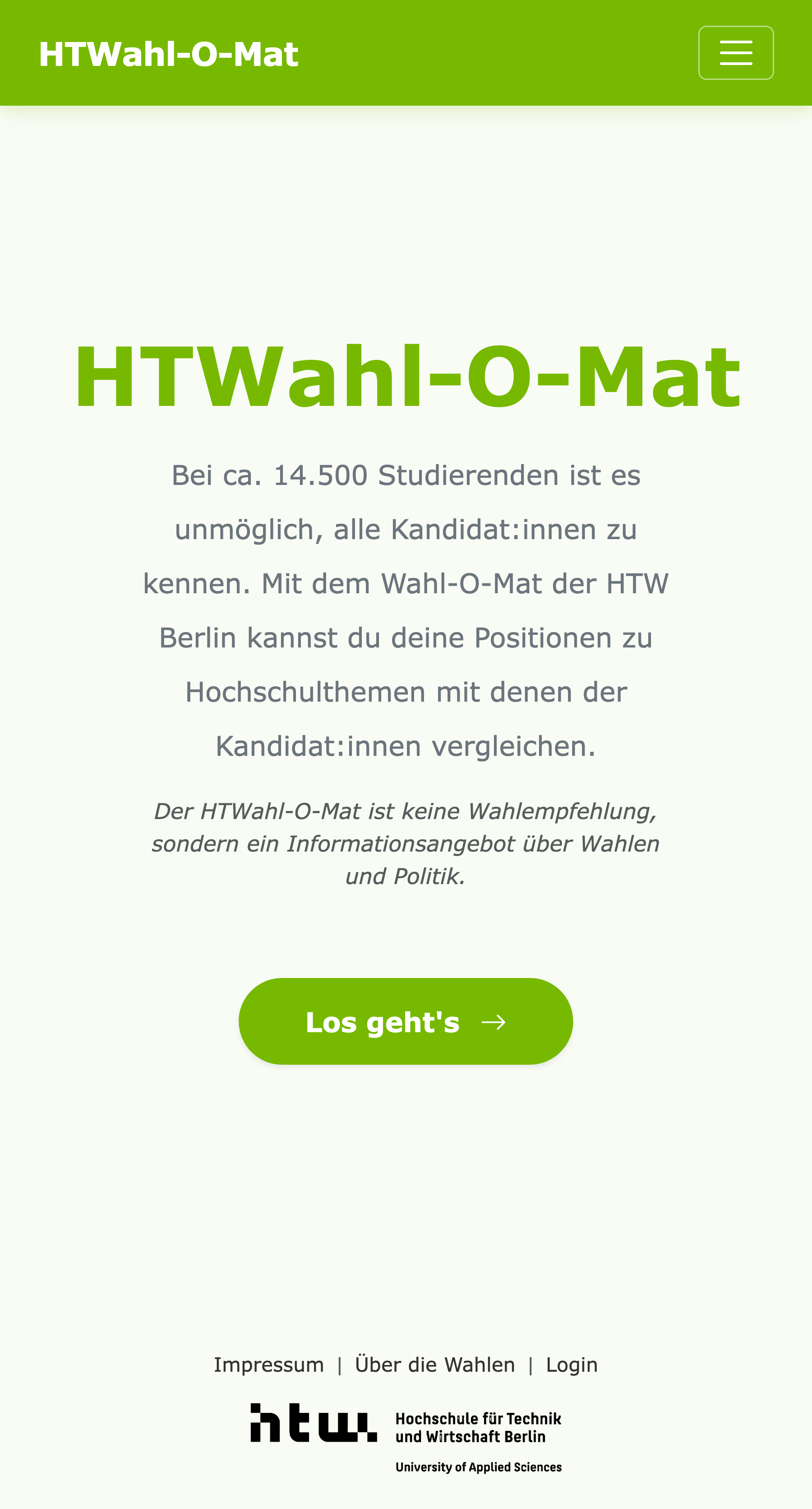 Screenshot: HTWahl-O-Mat Startseite
