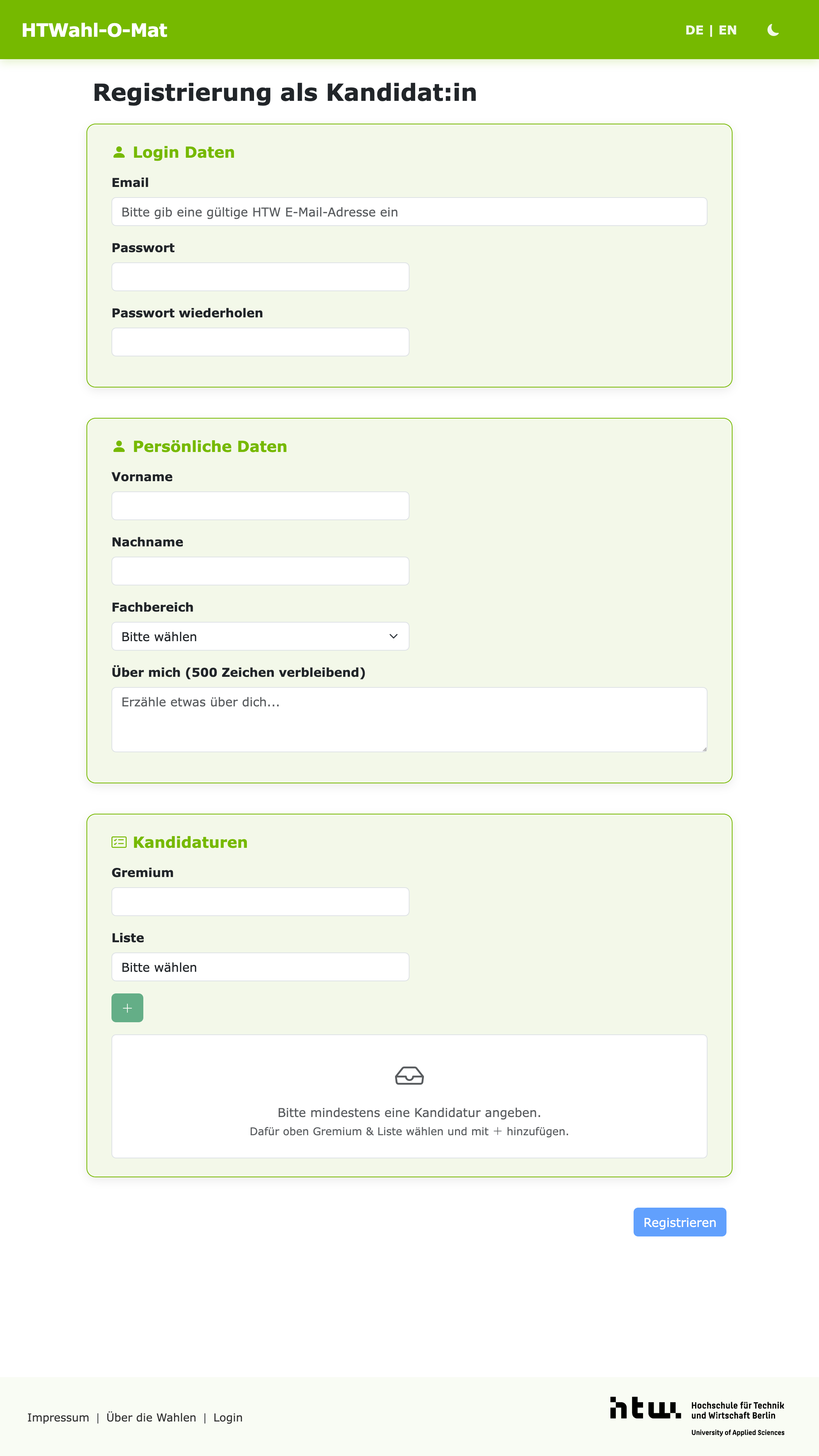 Kandidatenregistrierung