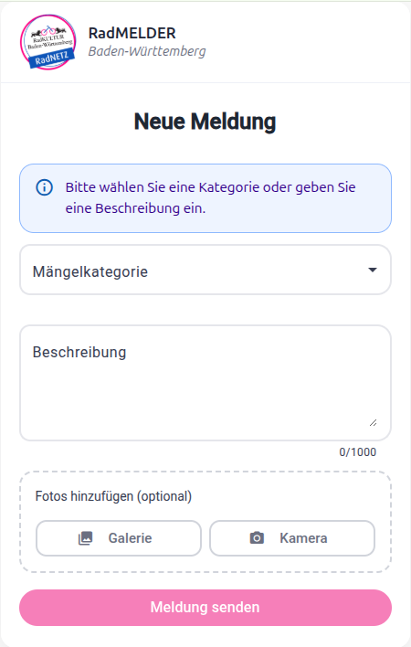 Formular zur Mängelmeldung