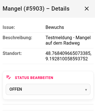 Detailansicht einer Meldung